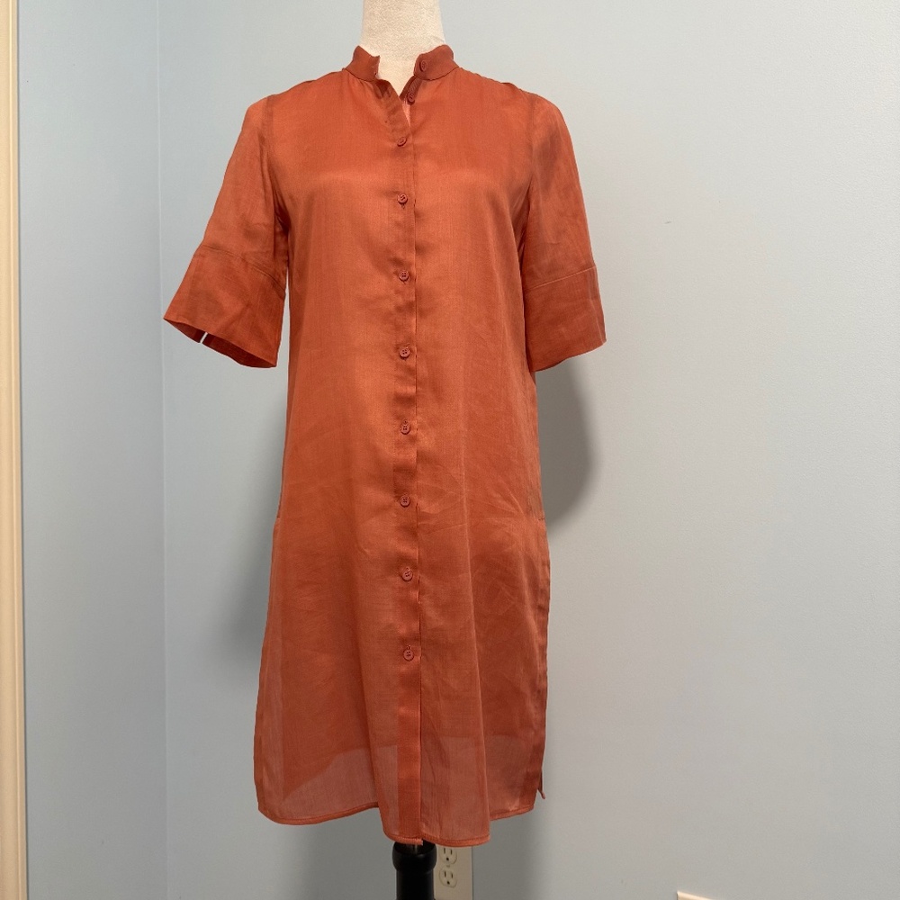 Lafayette 148 Short Sleeve‎ Button Down Dress Tunic Size P